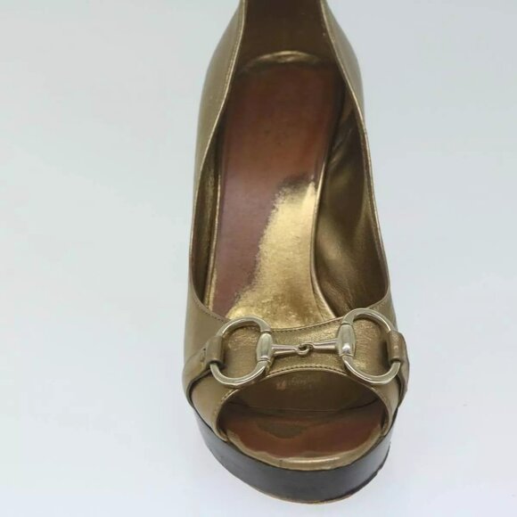 GUCCI High Heels Leather 37 Gold Tone Aut - Picture 15 of 16